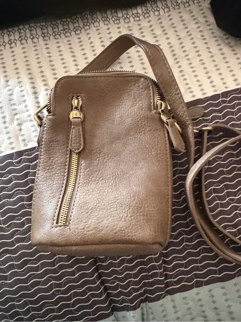 Joy Susan Crossbody Phone Bag Taupe Brown Vegan Leather